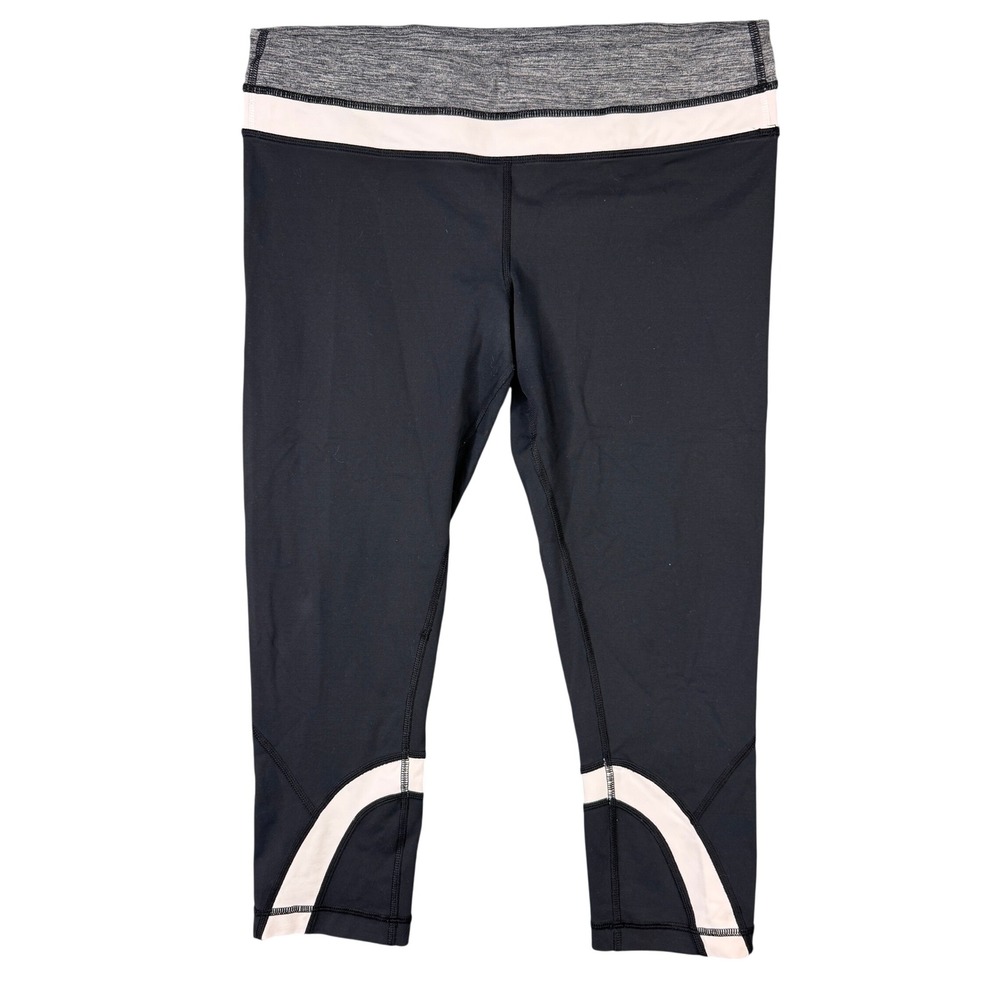 Lululemon Run Inspire Crop II Black Pink Grey Leggings Size 12